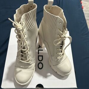 Aldo Women's Off-White Lace-Up Boots